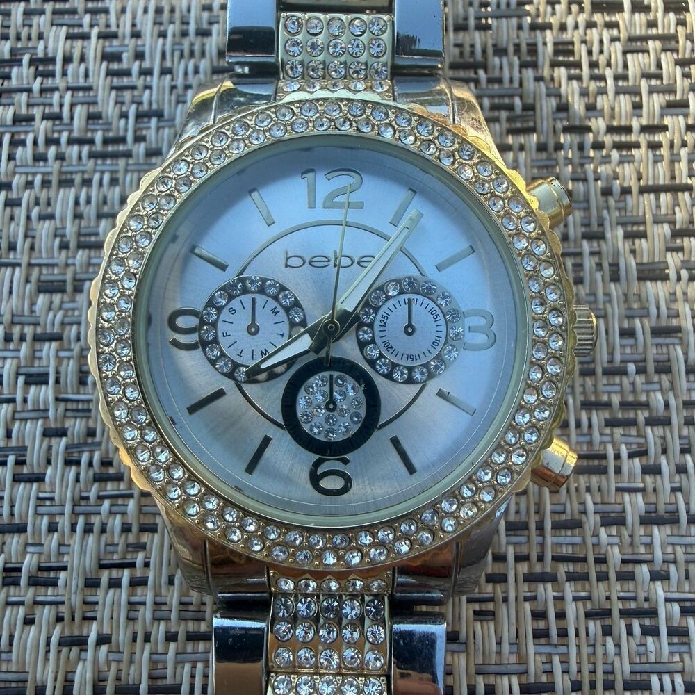 Bebe Watch Silver And Gold Color BEB5599RO Y2K Bling Large Face Untested